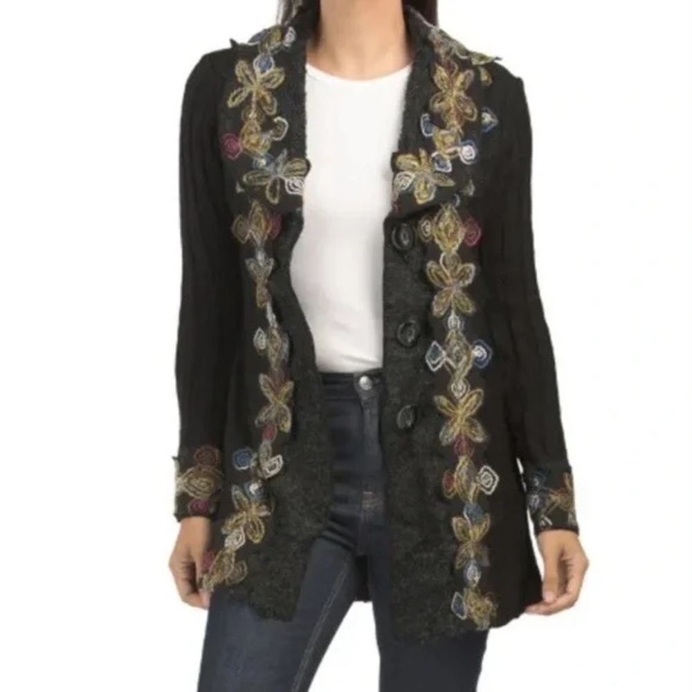Sioni Embroidered Mixed Media Jacket Cardigan Coat M